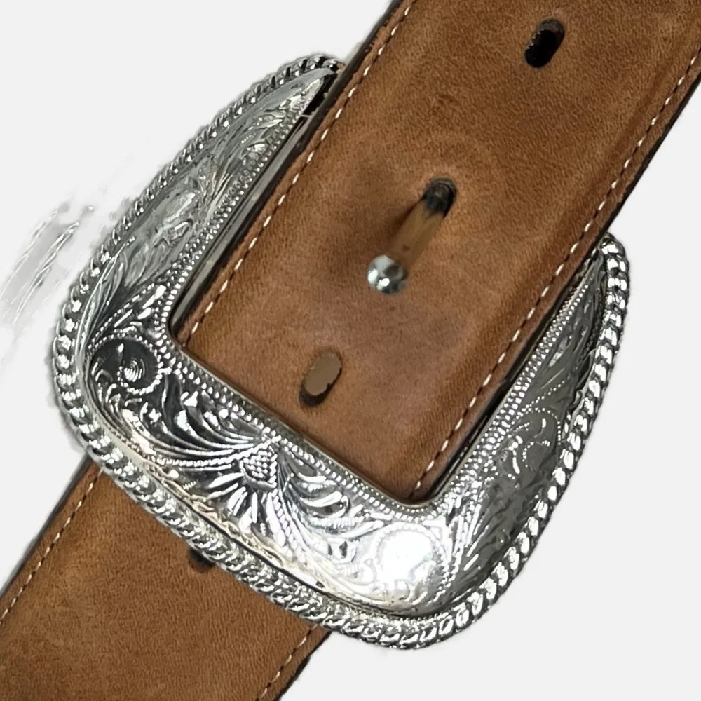 Tony Lama TwoTone Leather Silver Tone Concho Braided Accent Western Belt size 30